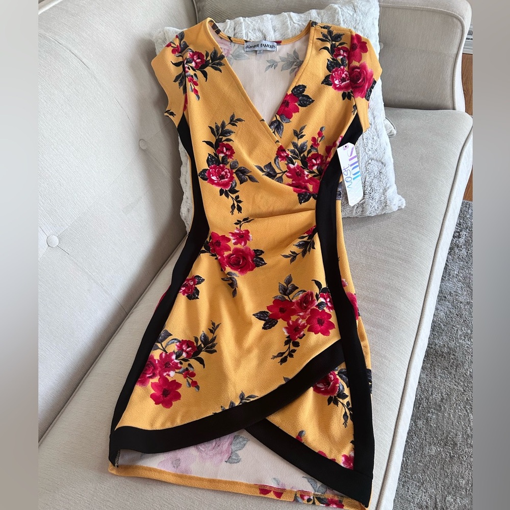 Almost Famous Yellow Floral Asymmetrical Dress
